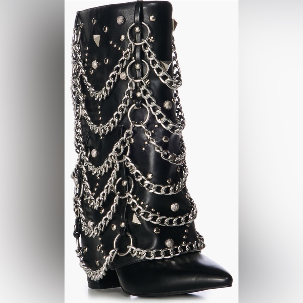 Azalea Wang ALEENA CHAINED HEELED BOOTS